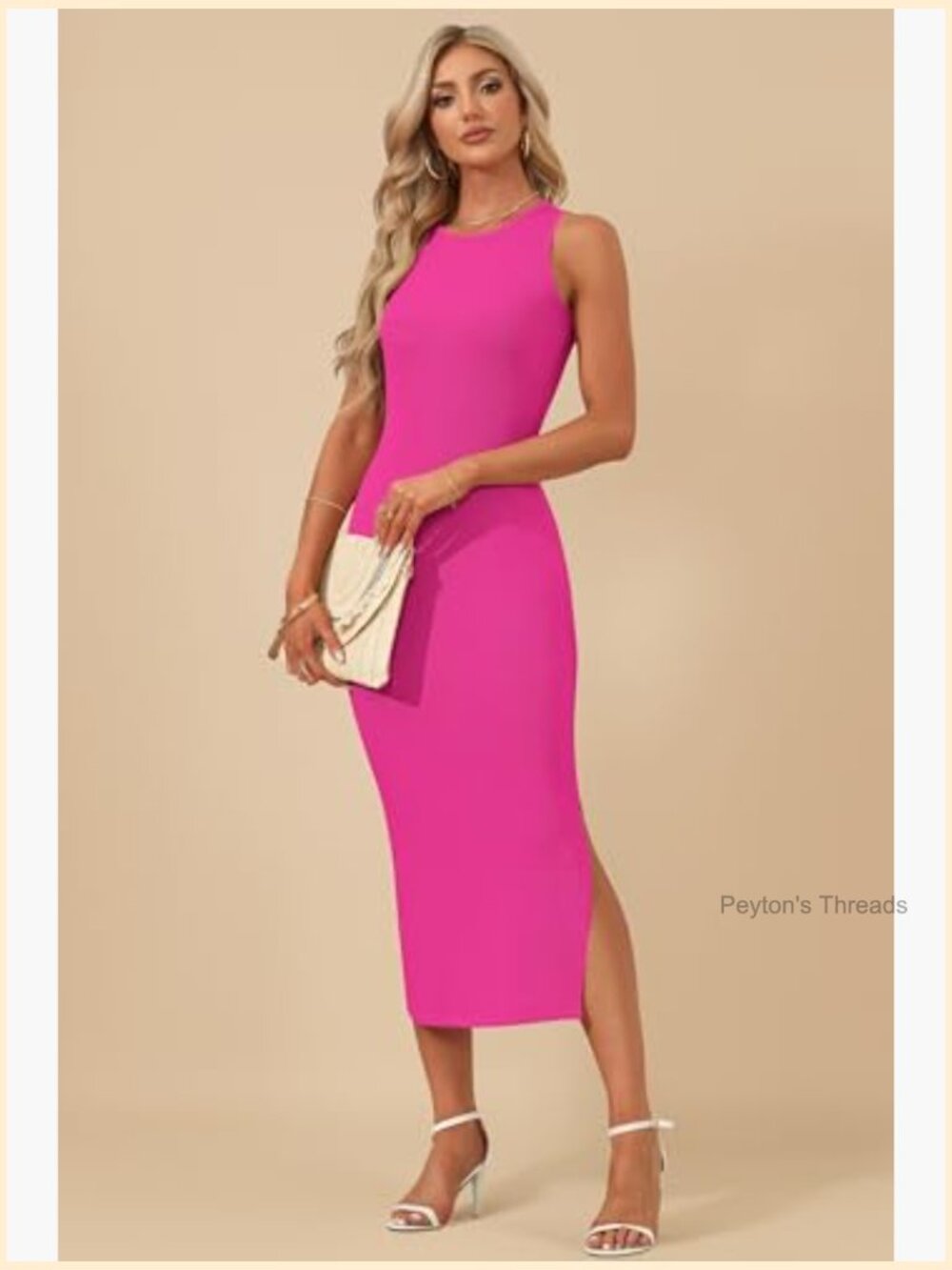 Sleeveless Knit Tank Midi Bodycon Dress Summer Casual - Picture 4 of 7